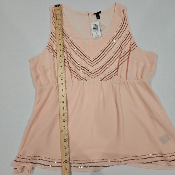 Torrid Womens Size 2 2x Peach Top Peplum Chiffon Sleeveless Sequins Beads - Picture 7 of 8